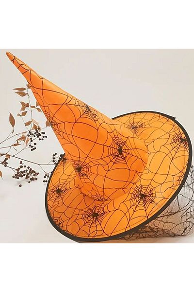 partidolu Halloween Dangling Lace Witch Καπέλο Ενηλίκων Πορτοκαλί Χρώμα 1 Τεμάχιο 40 cm