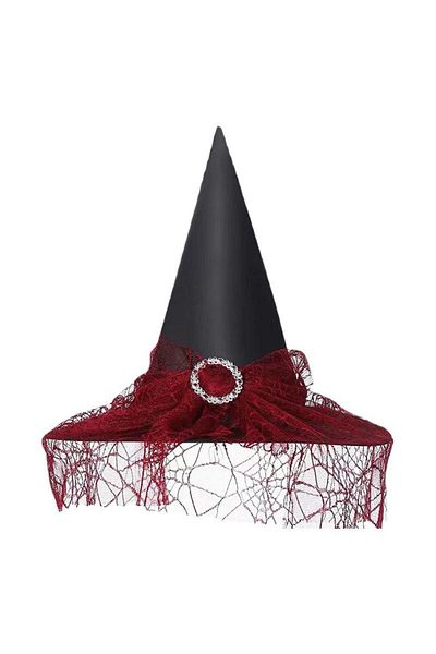 partidolu Halloween Dangling Black Lace Witch Καπέλο Ενηλίκων Κόκκινο Χρώμα 1 Τεμάχιο 39x40 εκ.