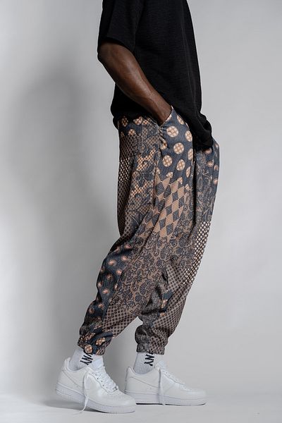 SUPERBLUE Unisex Etkink Pattern Figured Summer Wrap Baggy Trousers