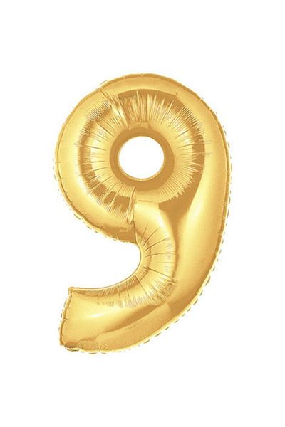 Pandoli 90 Cm Gold Color Number Foil Balloon Number 9 with Batch