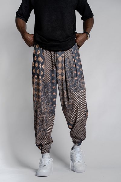 SUPERBLUE Unisex Etkink Pattern Figured Summer Wrap Baggy Trousers