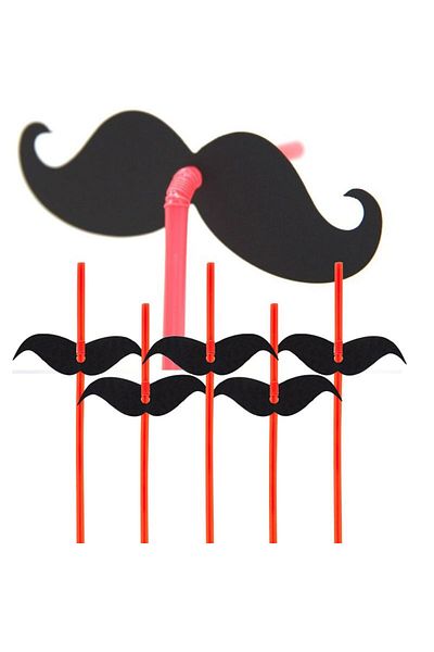 partidolu Red Straw, Bellows, Black Color Mustache Plastic Bride Straw, 12 Pieces