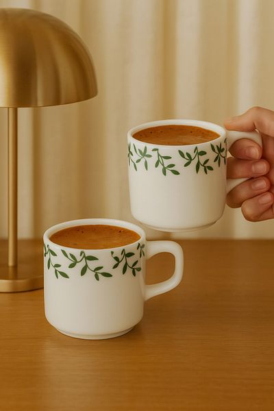 Anadolu Saray Set of 2 Handmade Ceramic Ivy Patterned Mug Set Turkish Coffee Cup Gift