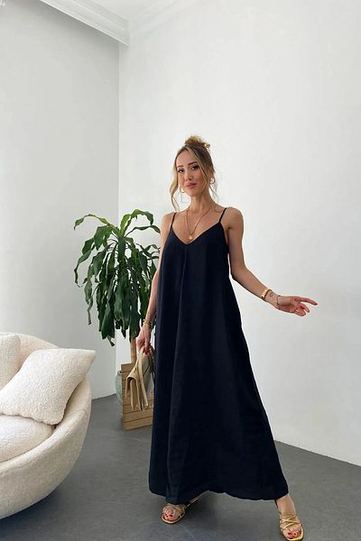 MOLLYMORE Rochie neagră lungă din material Aerobin cu bretele reglabile