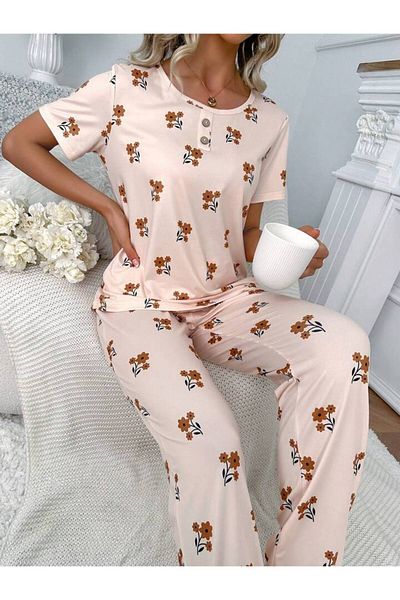 GAZANİGA Women's Printed Patterned Pajama Set Rose