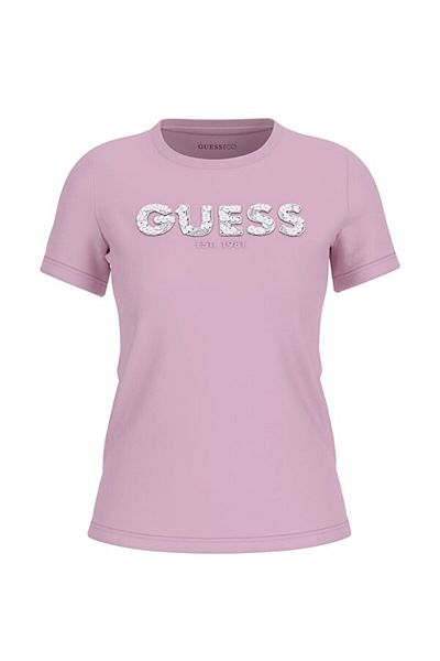 Guess Tricou cu imprimeu roz de damă