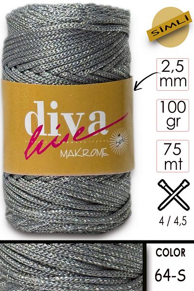 Diva İplik Diva Macrame Thread Glitter 64S Dark Grey-Silver