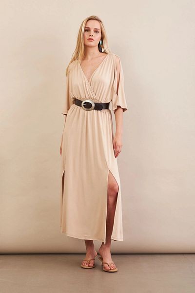 Cool & Sexy Γυναικείο Μίντι Φόρεμα με Βανίλια Μανίκια MP500