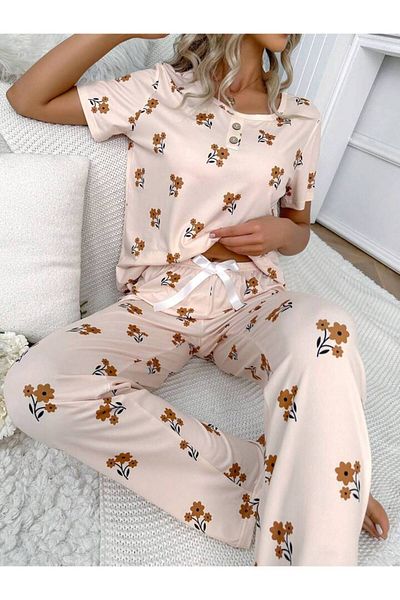 GAZANİGA Women's Printed Patterned Pajama Set Rose