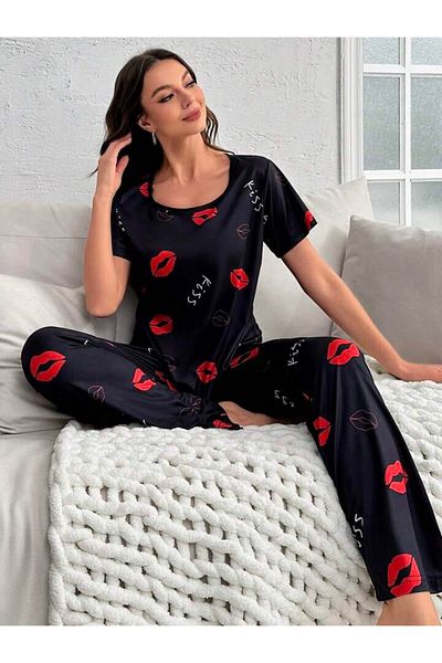 GAZANİGA Women's Printed Patterned Nightgown Pajama Set Kiss