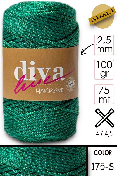 Diva İplik Diva Macrame Thread Glitter 175s Emerald