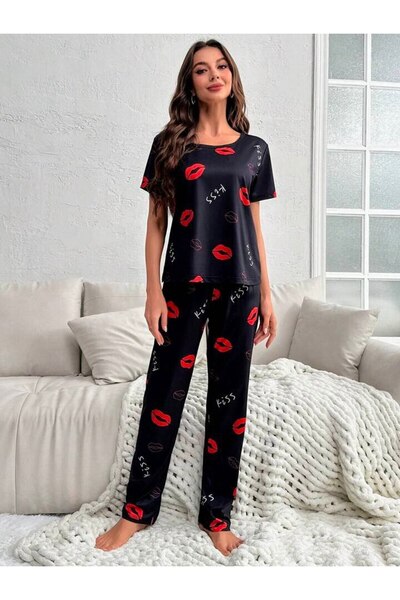 GAZANİGA Γυναικείο Σετ Πιτζάμες Νυχτικό με στάμπα KİSS