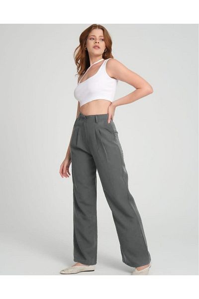 H&A İSTANBUL Anthracite Palazzo Trousers - Pleated Fabric
