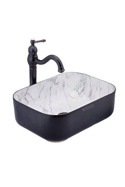 Genel Markalar Banyo Lavabosu Tezgah Üstü Çanak Banyo Lavabosu Doğal Taş Mermer Desenli 40x30x14 Ölçülerinde
