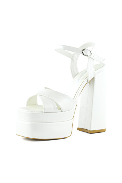 Erkan Saçmacı Whitney Pearl White Open Front Back Double Platform Strap Evening Dress Bridal Shoes