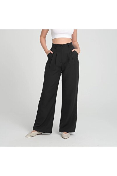 H&A İSTANBUL Siyah Pileli Kumaş Palazzo Pantolon