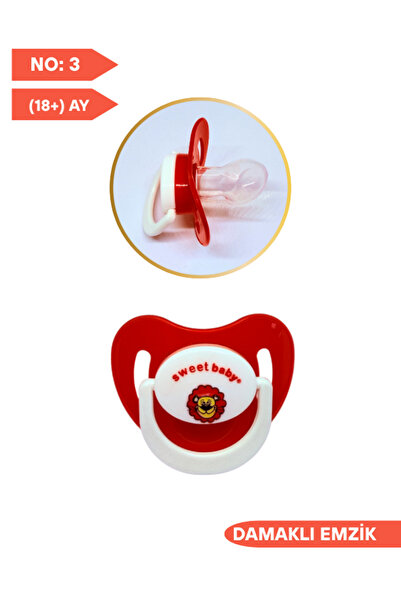 SWEET BABY Damaklı Silikon Emzik No:3, 18+ Ay Kırmızı Aslan Desenli Desenli Bebek Emziği 1 Adet