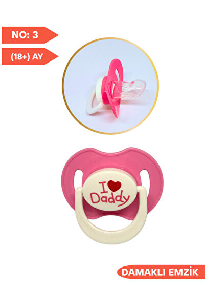 SWEET BABY Damaklı Silikon Emzik No:3, 18+ Ay, Pembe Rengi i love Daddy Desen...