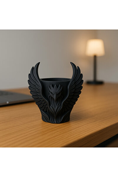 ATOLYETASBAHCE Anka Kuşu Hayvan Figürlü Masaüstü Dekoratif Kalemlik Biblo Heykel Saksı