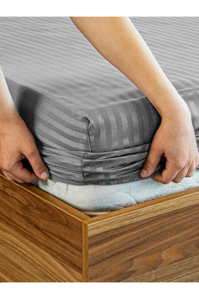 SENNORA Deluxe Series Cotton Satin Fitted Sheet Set Striped Double