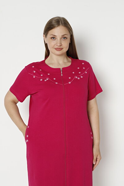 ROMEO LİFE Women's Plus Size Cotton Lycra Zipper Dress 7564-B