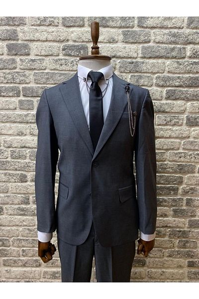 BYBEYEMS GİYİM Gray (Smoked) Vestless Suit Ekbise