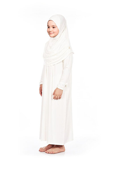 ihvan online Πρακτικό μαντίλι μονοκόμματο κοριτσίστικο φόρεμα προσευχής 9-11 ετών Λευκό