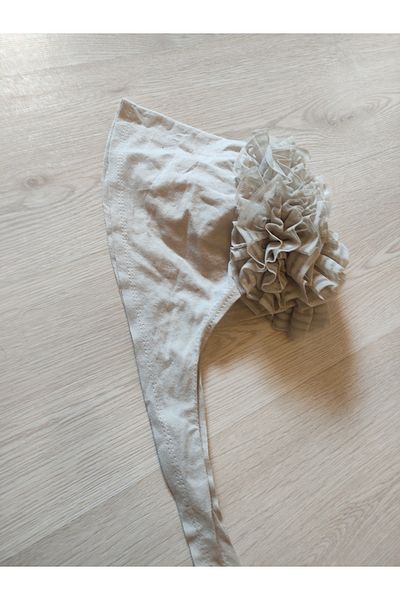 Tergek Frilly Inner Bun Bonnet Beige Cotton Combed Fabric Daily Women's Hijab Headscarf Ready Turban