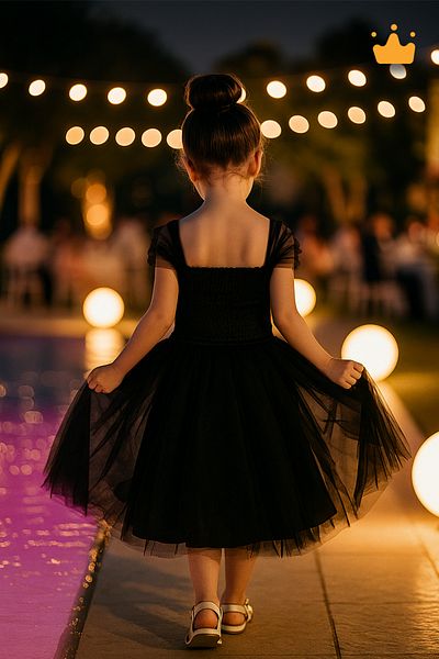 MİNİMONY Rochie Miniminy Wednesday - Rochie de seara neagra pentru fetita si copil de 1-5 ani, cu detaliu din tul stratificat