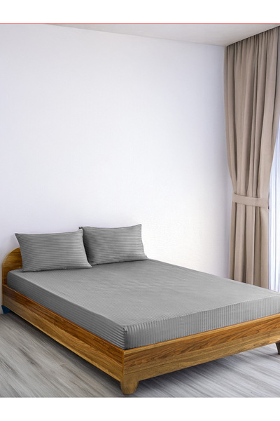 SENNORA Deluxe Series Cotton Satin Fitted Sheet Set Striped Double