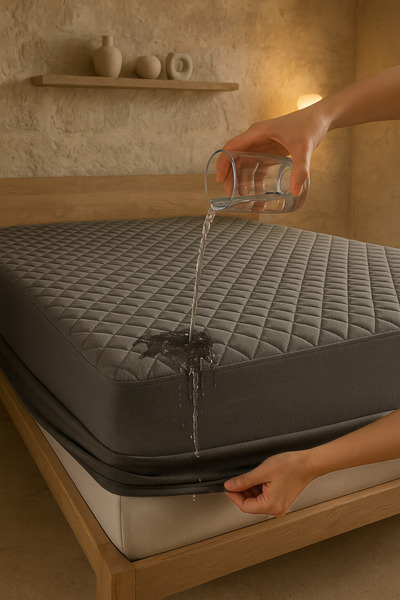 MOYA HOME Gri Renkli %100 Sıvı Geçirmez Pamuklu Kapitoneli Yatak Alez Full Ke...