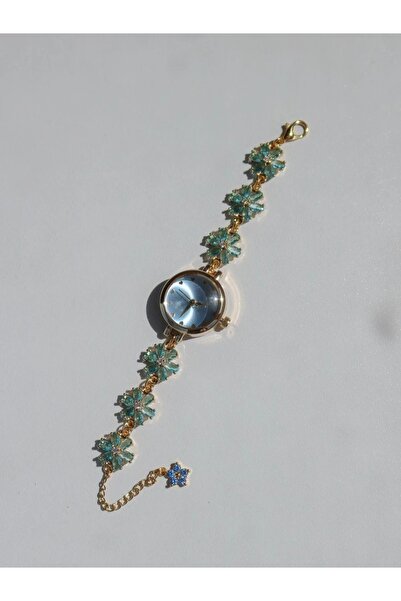 Reorah Collection Floral Shine Saat - Mavi Zirkon Taşlı Çiçekli Saat