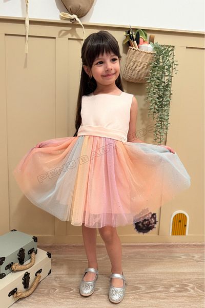 penu baby kids Top Somon Fusta Satin Mat în șase culori Rochie pentru fetiță