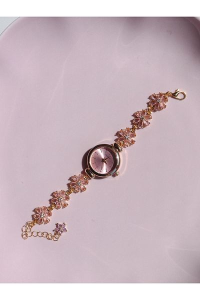 Reorah Collection Floral Shine Clock - Pink Zircon Stone Flower Clock