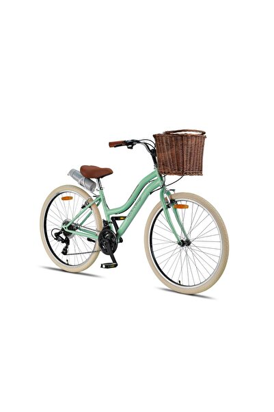 Trendbisiklet Retro Classic 26 Jant Bisiklet, Shimano 21 Vites, Hasır Sepetli Vintage Şehir Bisikleti, Krem Lastik