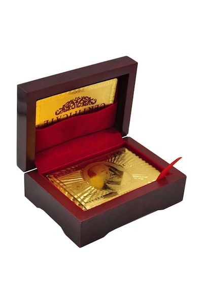 BLA BLA FOAM Gold-Plated Playing Cards, 100 DOLLARS, Premium Polymer, Wooden Box with Velvet Interior
