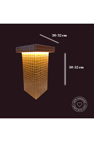 stork woods Işıklı Mozaik Yan Sehpa | LED Aydınlatmalı Modern Komodin | El Yapımı Dekoratif Sehpa Komodin