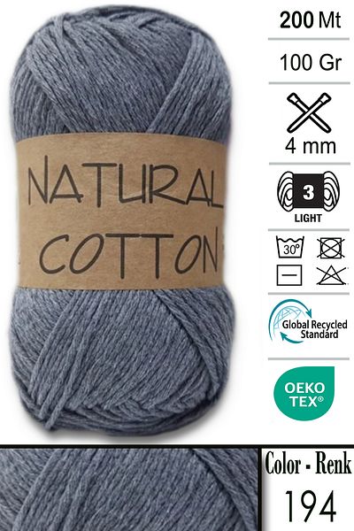 Diva İplik Diva Natural Cotton 194 Μεσαίο Γκρι