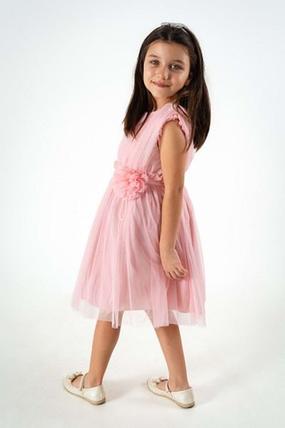 WECAN EXCLUSİVE Bel Kol Flowered Tulle Dress Dusty Rose