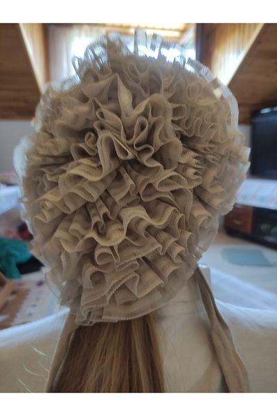 Tergek Frilly Inner Bun Bonnet Beige Cotton Combed Fabric Daily Women's Hijab Headscarf Ready Turban
