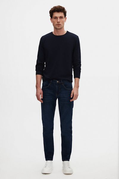 D'S Damat Comfort Fit Navy Blue Plain Jean Jeans Παντελόνι τζιν με πέντε τσέπες Lycra που πλένεται