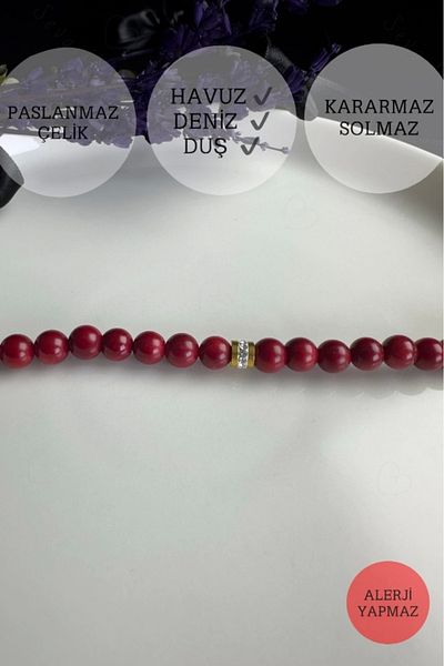 SEVGİLİ TAKI Coral Natural Stone Gold Steel Bracelet |   Anthozua Series