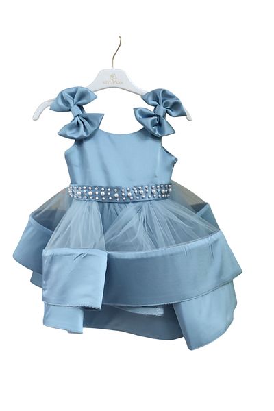 kent of kıds Baby Girl-Child Strap Bow and Bead Decoration Back Elastic Layered Evening Dress