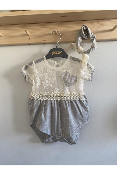 minibambi Keten Tulum Dantel Bandanali Gri