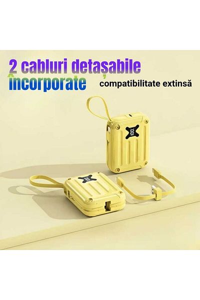 OEM Yellow 10000mAh Rapid Charge Power Bank with Cables