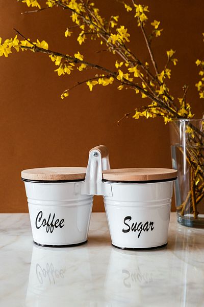 Arma House Set of 2 Coffee and Sugar Jars with Holding Handles and Wooden Lid