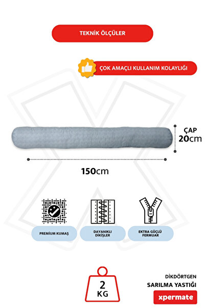XPERMATE Сіра обіймальна подушка - циліндр для сну та між ніг 150x20 см