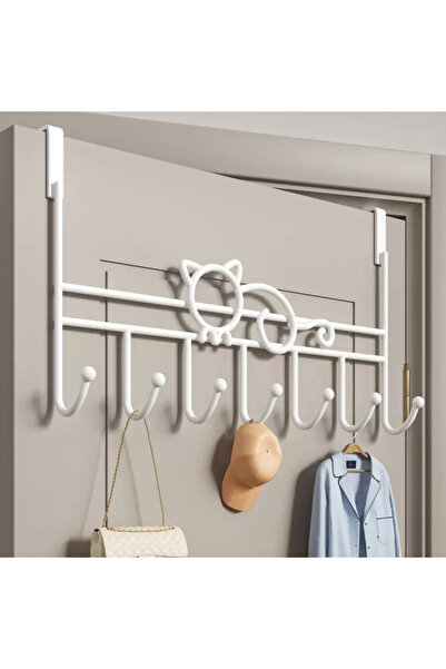 QGC Cuier pentru usa cu 7 agatatori, 41.5x20cm, pisica alba mat