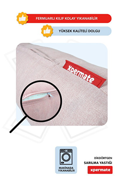 XPERMATE Sarılma Yastığı , Uyku Yastığı , Bacak Arası Yastığı Silindir 150x20 Cm Pembe