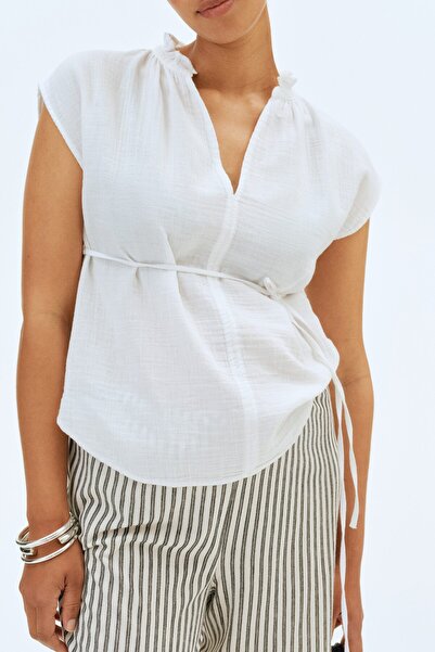 H&M MAMA Kuşaklı Muslin Bluz